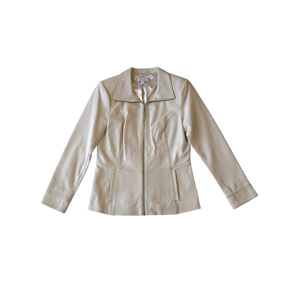 d&co Cream Leather Zip Jacket Small Minimalist Moto Jacket